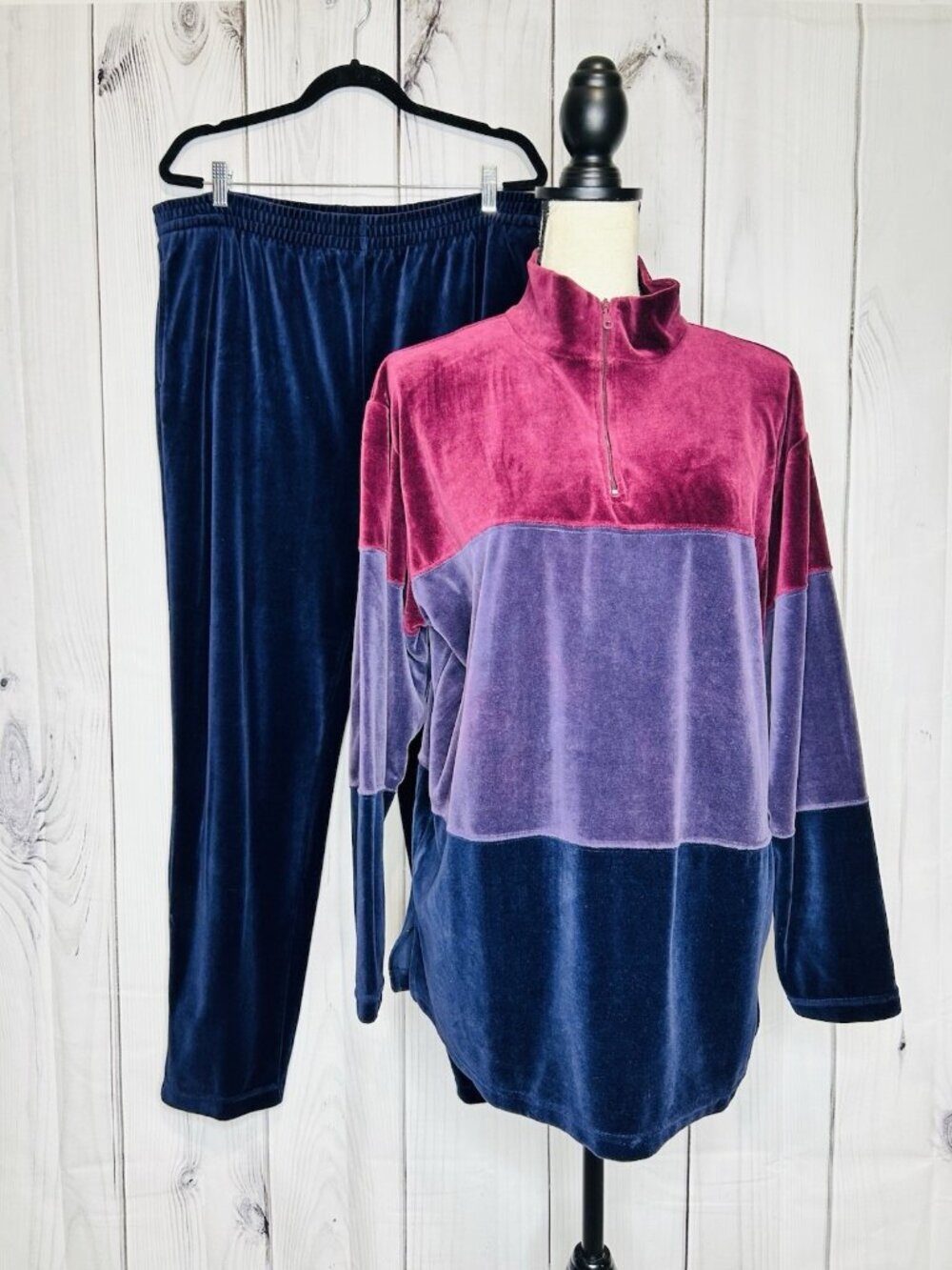 Charter Club Womens Velour Track Suit Jacket Pants Set Top-M Pants-L Colorblock
